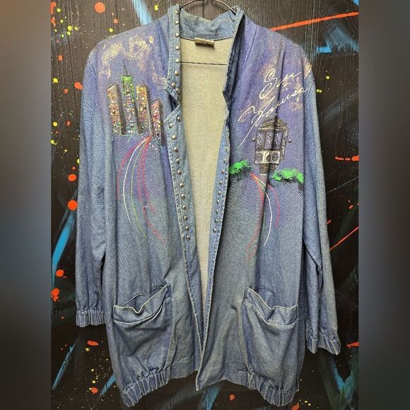Vintage 1 Of A Kind Cactus California Hand‎ Decorated Jean Jacket - Picture 1 of 10